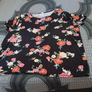 Old Navy Floral Blouse - Black with Red and Pink Accents